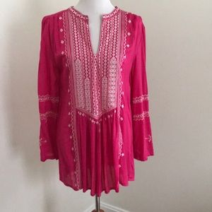 Tunic/ Beach Cover Up, Pink With White.
